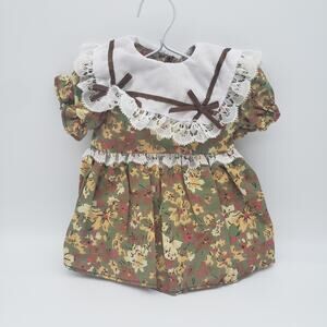 Vintage Peasant Doll Dress Multicolor Floral Short Sleeve with Lace-Trim Bib